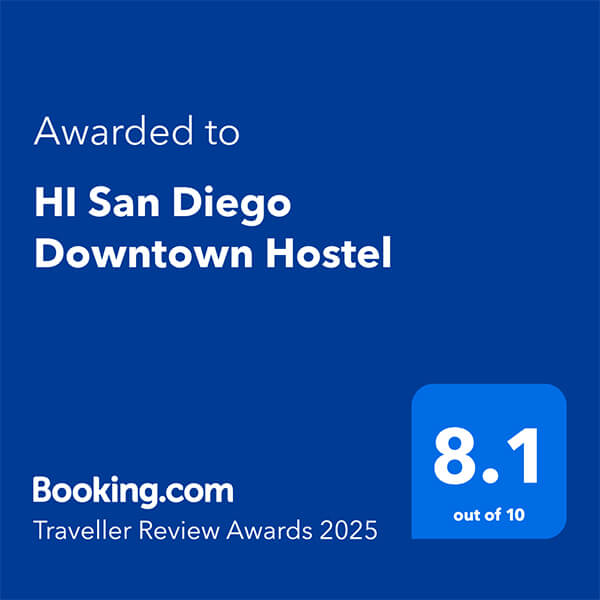 HI San Diego Downtown hostel is the recipient of a 2025 booking.com traveller's award