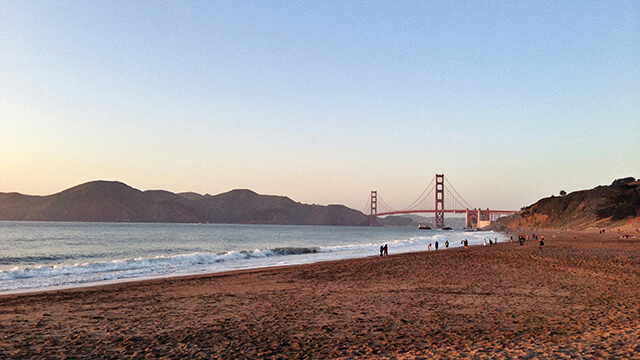 Baker Beach in San Francisco has stunning views of the Golden Gate Bridge.